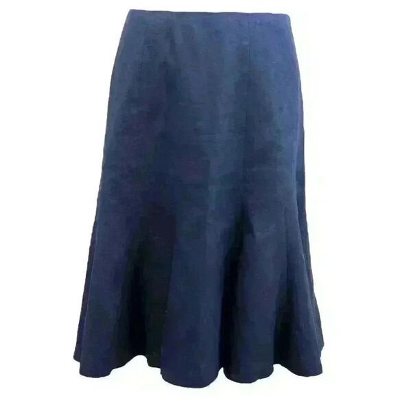 VINTAGE Chaps Navy Blue Linen Trumpet Skirt Knee Length Fully Lined Size 12 - Picture 1 of 6